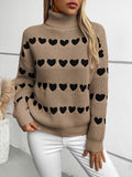 Women's Heart Graphic Turtleneck Knit Sweater Long Sleeve Pullover for Autumn Winter 2025
