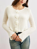 Cardigan for Women 3D Flower Ruffle Slim Fit Long Sleeve Crew Neck Fall Knit Sweater
