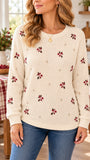 Women's Ivory Red Berry Cluster Art Print Casual Waffle Sweatshirt RSCS2617