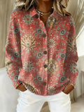 Women's Vintage Print Collared Sweater 1217