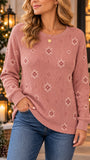 Women's Dusty Rose White Snowflake Art Print Casual Waffle Sweatshirt RSCS2614