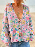 Women's Lovely Floral Art Print Casual Pullover Sweater