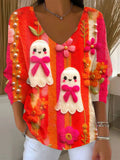 Women's Funny Ghost Art Print Casual Pullover Sweater