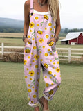 Women’s Bee & Daisy Print Casual Pocket Jumpsuit RSJT413