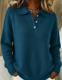 Classic Polo Neck Button-Down Solid Color Sweater Top 1414