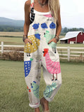 Women’s Colorful Chicken Print Casual Pocket Jumpsuit RSJT415