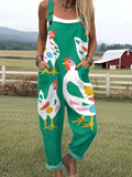 Damen Overall mit verspieltem Hühner-Print und Taschen RSJT401