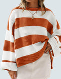 Women's Oversized Striped Knit Sweater Comfy Autumn Winter Pullover