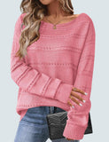 Women’s Off Shoulder Crochet Sweater – Hollow Out Long Sleeve Pullover Top