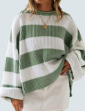 Women's Oversized Striped Knit Sweater Comfy Autumn Winter Pullover