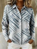 Colorful Line Decorative Patterns Casual Shirt Collar Long Sleeve Sweater