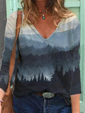 Pull Motif Ligne d'Arbres Brume Matinale