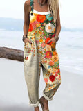 Damen Vintage Overall mit Wildblumen-Print und Taschen RSJT402