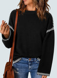 Casual Contrast Cable Knit Pullover Sweater for Women