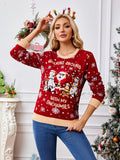 Casual Crewneck Embroidered Sweater ¨C Santa Claus & Penguin