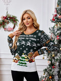 Crewneck Casual Embroidered Knit Sweater ¨C Winter Snow Scene