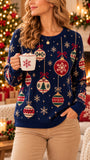 Damen Sweatshirt aus Baumwolle im Waffel-Design mit geometrischem Muster und Kunstdruck RSWF602