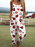 Women’s Ladybug Floral Print Casual Pocket Jumpsuit RSJT441