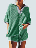 Women's 2 Piece Sweater Set Oversized V Neck Knit Top with High Waisted Shorts Lounge Set