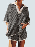 Women's 2 Piece Sweater Set Oversized V Neck Knit Top with High Waisted Shorts Lounge Set