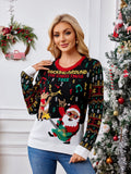 Knit Crewneck Embroidered Sweater ¨C Santa Claus & Musical Notes