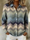 Women's Ripple Art Printed Collared Sweater