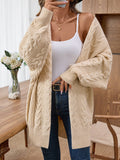 Women's Oversized Mid-Length Cardigan Sweater Open Front Shawl Neck Twist Knit Duster for Autumn Winter