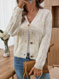 Women's Cream Dye Chunky Cable Knit Crochet Cardigan Sweater for Autumn Winter