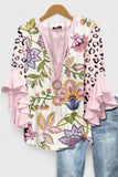 Women's V-Neck 3/4 Sleeve Pink Floral Casual Shirt CY05131