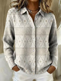 Women's Vintage Print Collared Sweater 1406