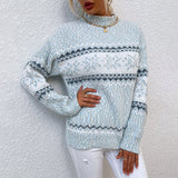 Women's Casual Leopard Print Knit Pullover Sweater Long Sleeve Crew Neck for Autumn Winter