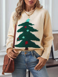 Women's Round Neck Long Sleeve Pullover Sweater with Christmas Tree Pattern for Autumn Winter