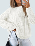 Women's Oversized Cable Knit Crewneck Sweater for Autumn Winter