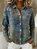 Dreamy Colorful Smoke Decorative Pattern Casual Shirt Collar Long Sleeve Sweater