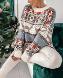 Women's Cozy Christmas Knit Pullover Sweater with Crew Neck