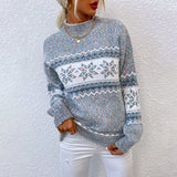 Women's Casual Leopard Print Knit Pullover Sweater Long Sleeve Crew Neck for Autumn Winter