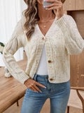 Women's Cream Dye Chunky Cable Knit Crochet Cardigan Sweater for Autumn Winter