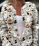 Funny Ghost Halloween Art Print Buttoned Cardigan Sweater