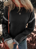 Casual Contrast Cable Knit Pullover Sweater for Women