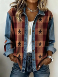 Women's Casual Lapel Printed Color Block Spliced Long Sleeve Jacket