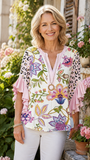 Women's V-Neck 3/4 Sleeve Pink Floral Casual Shirt CY05131