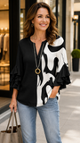 Women's  Black Casual V-Neck 3/4 Sleeve Blouse CY051310