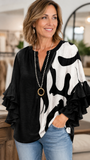 Women's  Black Casual V-Neck 3/4 Sleeve Blouse CY051310