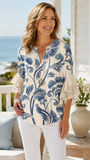 Women's V-Neck 3/4 Sleeve Light Blue Floral Casual Blouse CY05134