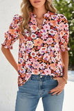 Damen Vintage Blumenmuster Freizeit Henley Baumwoll-Oberteil mit halbem Arm RSST211