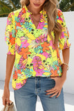 Damen Vintage Blumenmuster Freizeit Henley Baumwoll-Oberteil mit halbem Arm RSST211