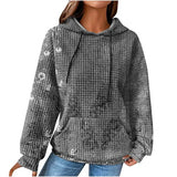 Autumn/Winter Women's Waffle Essential Creative Printed Long Sleeve Hooded Sweatshirt