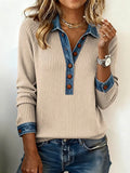 Women’s Knitted Contrast Lapel Top