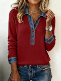 Women’s Contrast-Trim Knitted Lapel Top