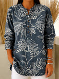 Damen Vintage Blumenmuster Kunstdruck Lässiges Baumwoll-Jeanshemd RSDS2101